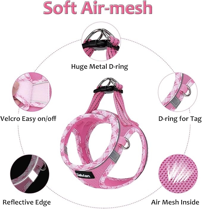 Cat Harness and Leash Set for Walking, Escape Proof Adjustable Soft Mesh Kitten Harness with Reflective Strips, Breathable No-Choke Pet Vest for Small Cats or Puppies(Pink,L)