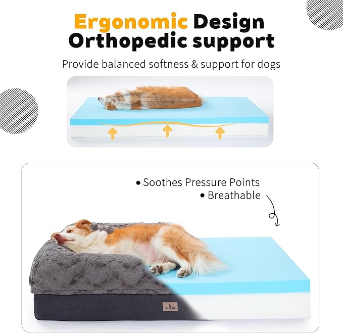 Memory Foam XL Dog Bed for XLarge Sized, Extra Large Orthopedic Dog Sofa with Sides and Waterproof Liner, Washable Bolster Pet Bed Couch with Removable Cover, 60x43x13 Inch, Dark Grey