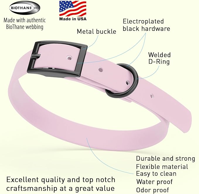 Dogline Biothane Coated Webbing Dog Collar with Black Metal Hardware: Durable Easy-Clean Everyday Collar for Dogs - Comfortable Adjustable Odor-Resistant Pet Collar, W5/8" x L12-15, Pastel Purple