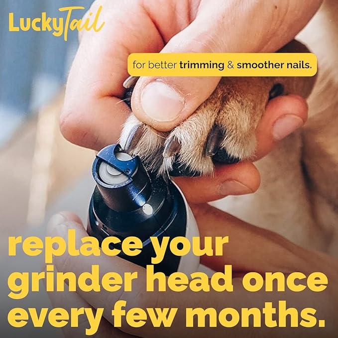 LUCKY TAIL - Dog Nail Grinder - Regular, Hard & Soft Replacement Head - Small & Large Dogs - Premium Quality - Diamond Tip Drill Bit - Professional Dog Nail Trimmers - Grooming Kit - 3 Pack