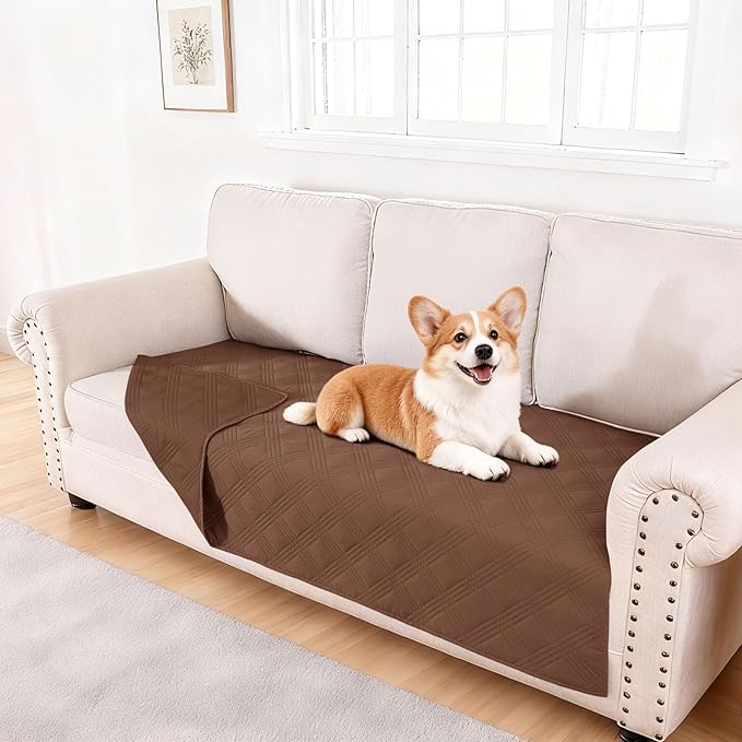 hyha Waterproof Dog Blanket, Reversible Pet Bed Blanket, Soft Sofa Couch Cover for Dogs Washable, Waterproof Pet Couch Covers for Sofa Puppy Cats Furniture Protector(40"x80", Brown/Brown)