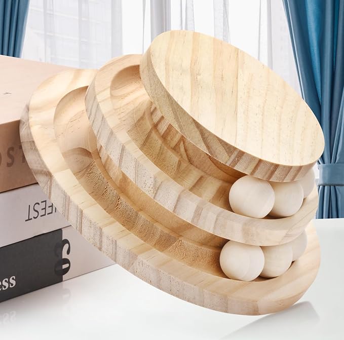 SMICEM Cat Ball Track Toy, Double-Layer Tower cat Toy Roller, Interactive Wooden cat Toy - no Card Ball, Anti Slip, no Assembly Required, Ideal Choice for Physical and Mental Exercise of Kittens