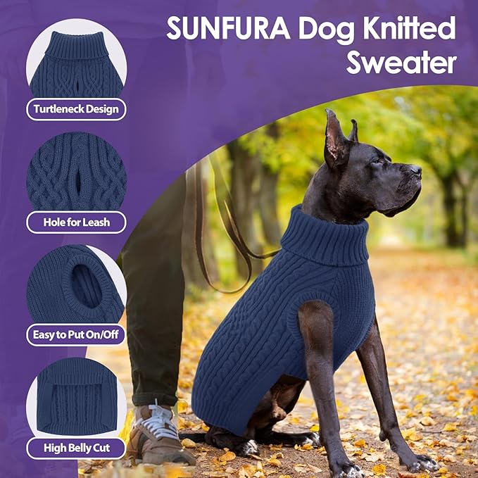 SUNFURA Dog Sweater, Dog Sweaters for Medium Dogs Girl Boy, Warm Soft Sweaters Pullover for Fall Winter, Solid Color Turtleneck Knitwear Clothes for Pug, Yorkie, Boston Terrier, Bluish Grey Medium