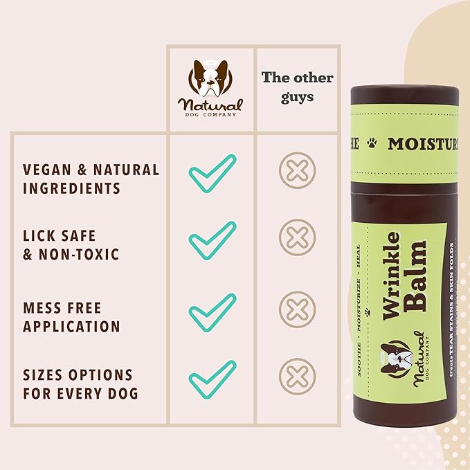 Natural Dog Company Wrinkle Balm, 2 oz. Stick, Dog Lotion for Dry Itchy Skin, Cleans Wrinkles, Yeast Infection Treatment for Dogs, Plant Based, Frenchie Dog Accessories, Made in USA