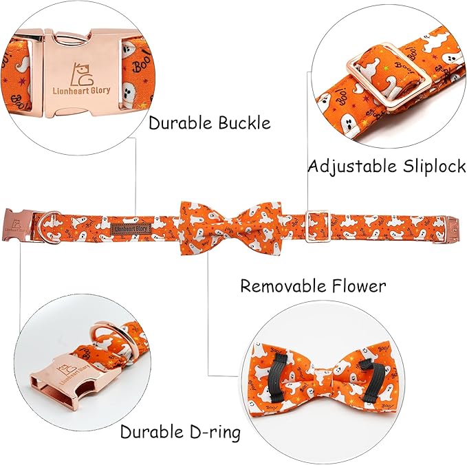 Lionheart glory Halloween Dog Collars, Bowtie Dog Collar Heavy Duty Adjustable Fall Dog Collar for X-Small Puppy Collar Dog Bow Female or Male Dog Collars