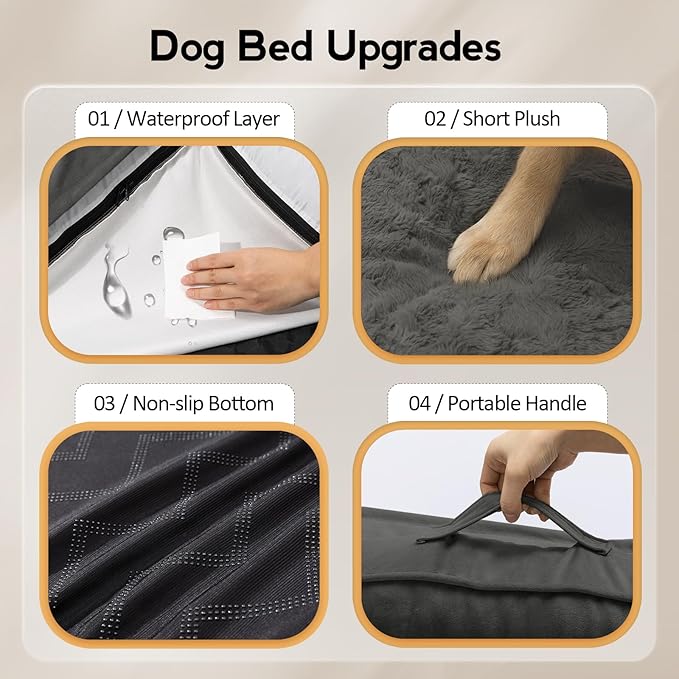 Large Orthopedic Dog Bed with Sides XXXL Dog Beds with Removable Washable Cover Non-Slip Waterproof Pet Bed for Extra Large Dogs - Dark Grey XXXL