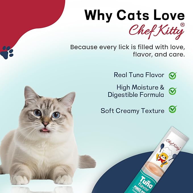 Chef Kitty Purée Pops, Cat Treats, Grain-Free, Lickable, Squeezable Creamy Cat Treat/Topper with Vitamin E & Taurine, 0.5 Ounces Each Tube, 10 Tubes, Tuna Flavor