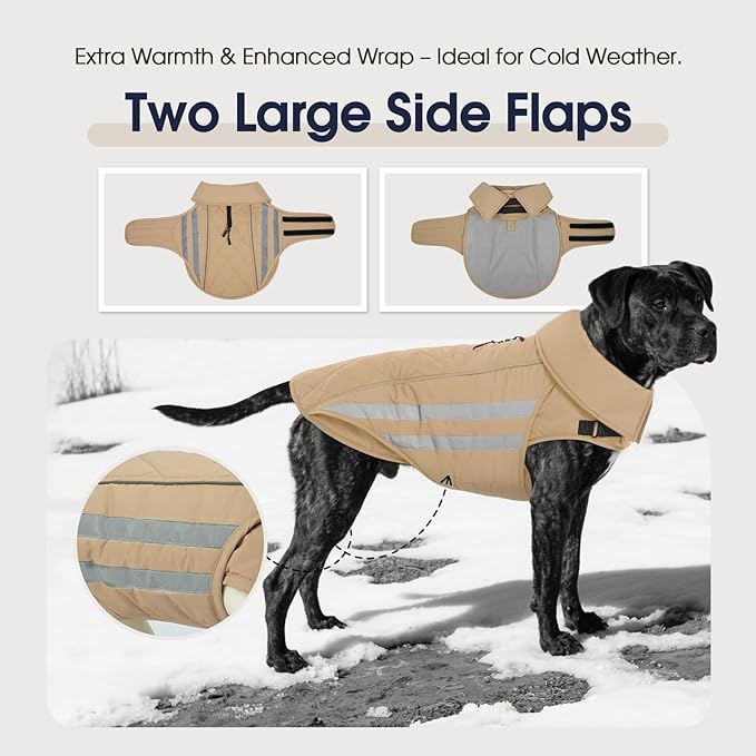 IECOii Dog Coat Waterproof - Adjustable Outdoor Dogs Cold Weather Coats & Reflective Winter Jacket with Cozy Fleece Lining, Hunting Vest Jackets for Small Dogs, Rainy, Snowy, Khaki, Sizes M