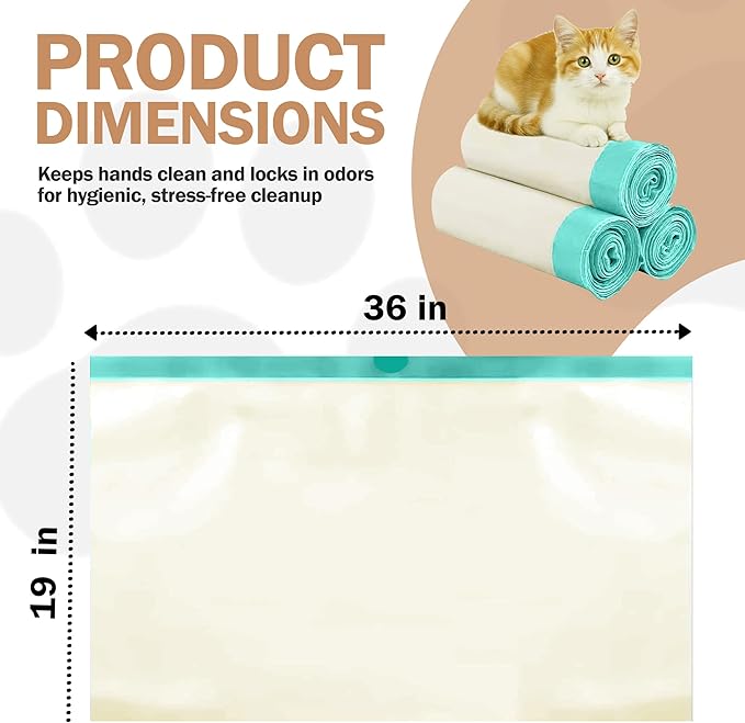 25 Count Large 36x19 Cat Litter Liners for Litter Box – Cat Litter Liners - Leak Proof & Tear Resistance - Heavy Duty Drawstring Design for Easy & Mess-Free Cleaning