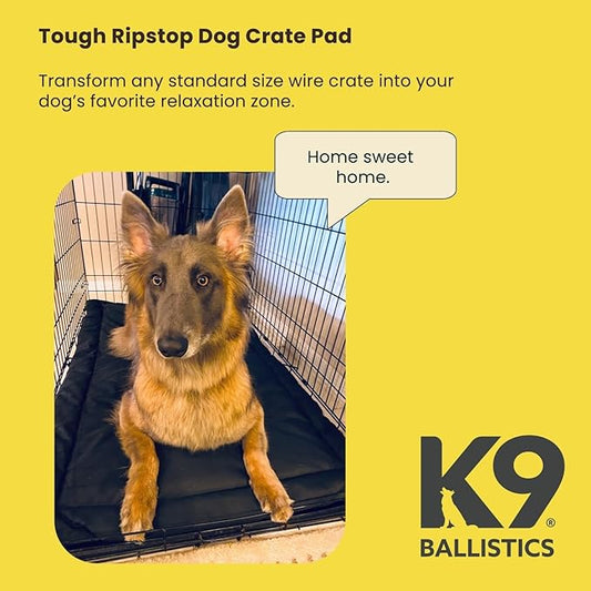 K9 Ballistics Tough Ripstop Dog Crate Pad - Durable, Machine Washable Kennel & Travel Mat for Puppies and X Small Dogs, 23 x 17 fits 24” Wire Crate, Obsidian Black