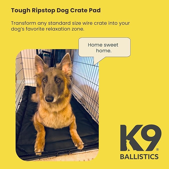 K9 Ballistics Tough Ripstop Dog Crate Pad - Durable, Machine Washable Kennel & Travel Mat for Puppies and Medium Dogs, 35 x 22 fits 36” Wire Crate, Sandstone