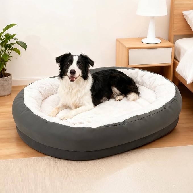 Waterproof Oval Dog Beds for M Washable Dog Sofa Pet Bed with Removable Cover & Non-Slip Bottom