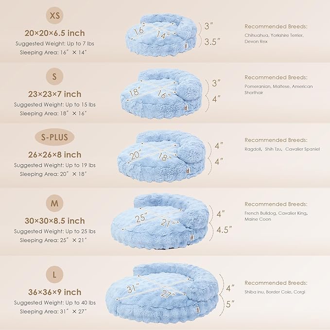 EHEYCIGA Large Dog Bed Sofa – Fluffy Faux Rabbit Fur Pet Couch for Medium and Large Dogs, Washable Removable Cover, Waterproof and Non-Slip, 36 Inch, Baby Blue