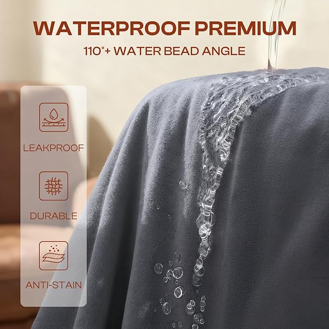 Luciphia 100% Waterproof Blanket for Adults or Large Dogs, Soft Polar Fleece Pet Blankets for Bed Couch Protector Washable, Reversible Leakproof Furniture Protection for Puppy,Dark Grey,85x57 inch