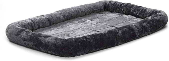 MidWest Homes for Pets QuietTime Dog Bed – Gray Faux Fur Bolster, Ultra-Soft and Machine Washable, Fits 48-Inch Crates and Carriers, for Extra-Large Breed Dogs