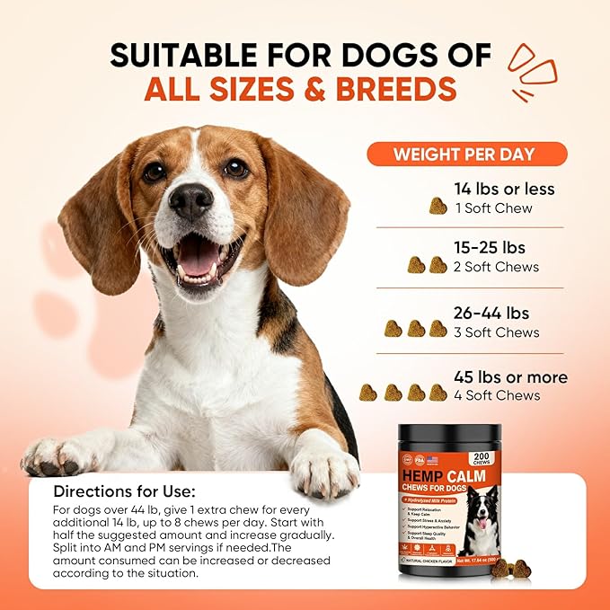 Hemp Calming Chews for Dogs-Dog Calming Chews Anxiety Relief Bites with Melatonin HMP for Dog Relaxing Aid-Car Anxiety Fireworks and Thunder Stress Relief Treats Supplements for Puppies Small All Dogs