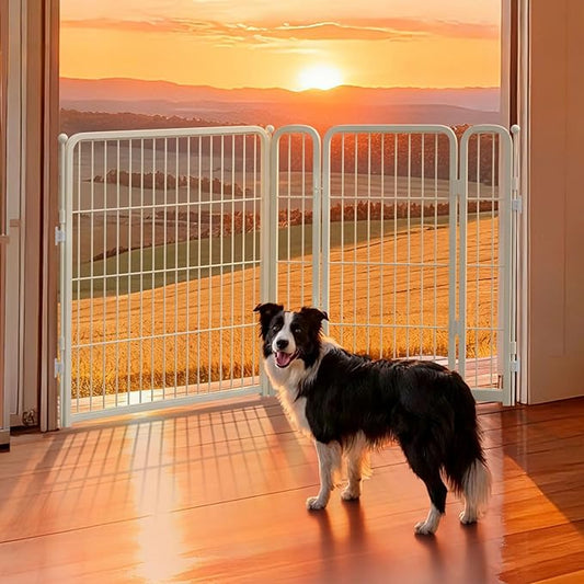 FXW Dog Gate Extra Wide Designed for Indoor Use, Adjustable Width Up to 55-inch Wide (32" H 2 Wire Panels for Small and Medium Dogs), White