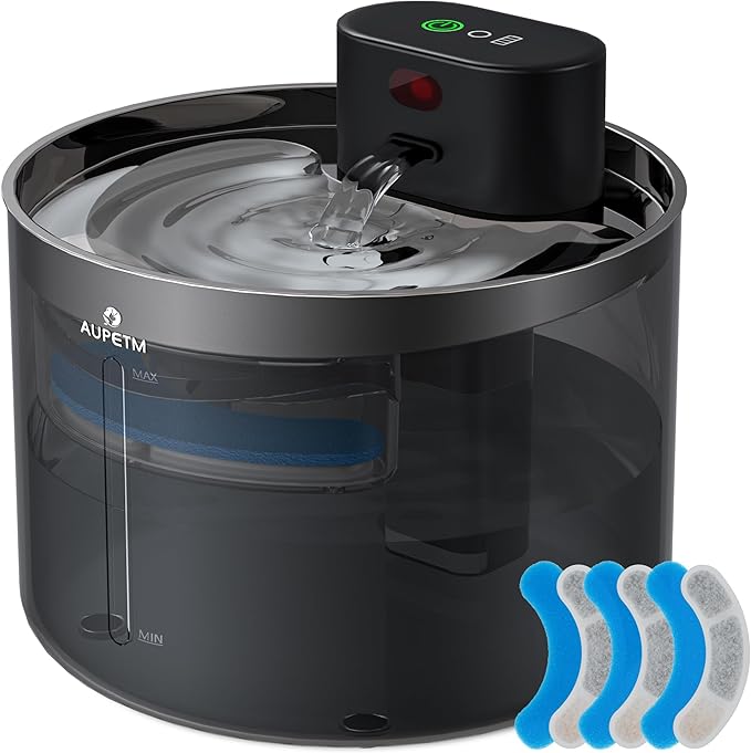 Cordless Cat Water Fountain, 3.5L/119oz Wireless Pet Fountain with Stainless Steel Tray, 60-Day Battery, Motion Sensor & Timer, Cat/Dog Water Bowl Dispenser - Ultra Quiet 6-Stage Filtration