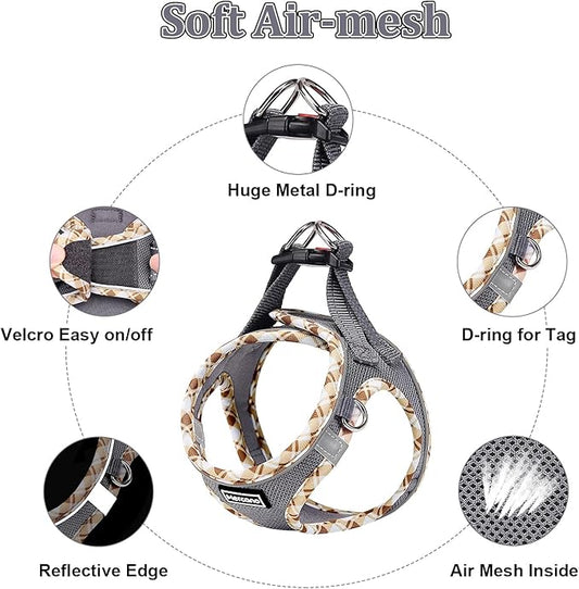 Mercano Soft Mesh Dog Harness and Leash Set, No-Chock Step-in Reflective Breathable Lightweight Easy Walk Vest Harnesses with Safety Buckle for Small Dogs, Cats (Grey, XL)