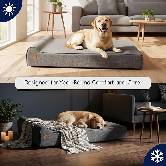 Sytopia 7" Thick Orthopedic Dog Beds for Extra Large Dogs, Chew Proof Fabric Cover, 35D Memory Foam Dog Beds with Durable Waterproof Liner & Removable Washable Cover, 50" x 34" x 10", Grey