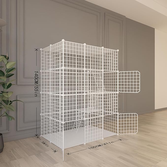Indoor Cat Cage Enclosure DIY,Cat Playpen Catio Thick Metal Wire Kennels for 1-3 Cats Kitten Cage Detachable Patio Cat Crate (White, 41" L x 28" W x 55" H)