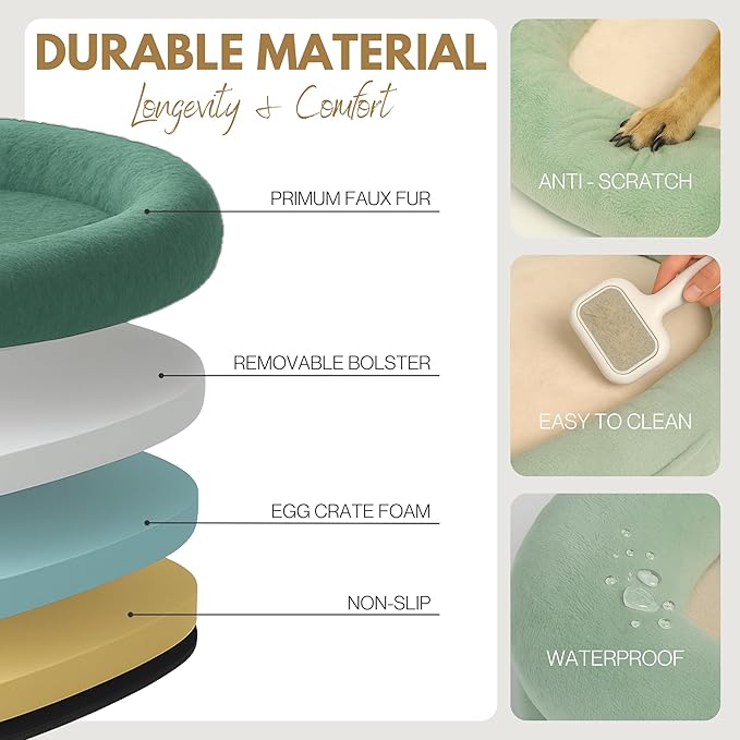 Human Dog Bed for Adults & Pets – Extra Large Cozy Lounger with Ultra-Soft Plush Fabric, Premium Egg Crate Foam & Removable Washable Cover – Oversized Pet Bed for Relaxation & Bonding (Green & Beige)