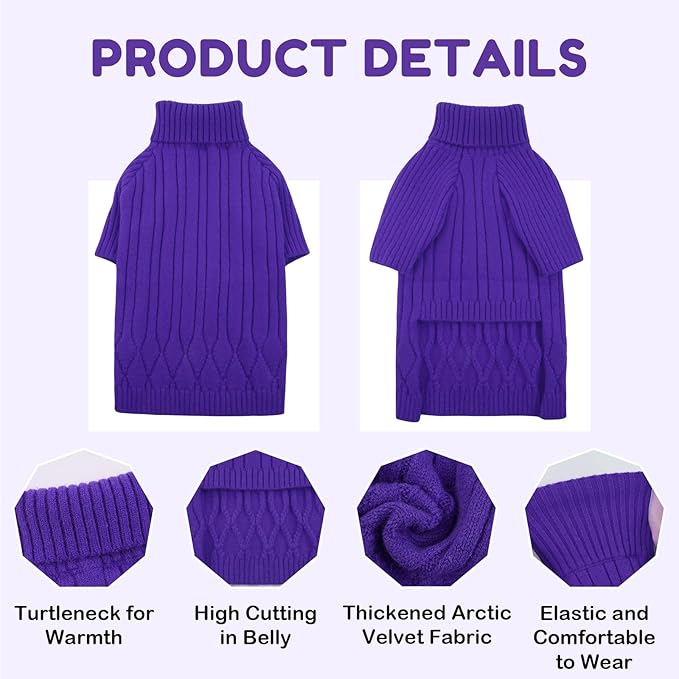 Large Breed Dog Sweaters, Warm Winter Fall Dog Sweaters for Dog Girls Boys, Turtleneck Dog Knitwear,Doggie Christmas Sweater,Pet Sweatshirt Clothes Outfit Knit Great Dane,Doberman(Purple XXXXL)
