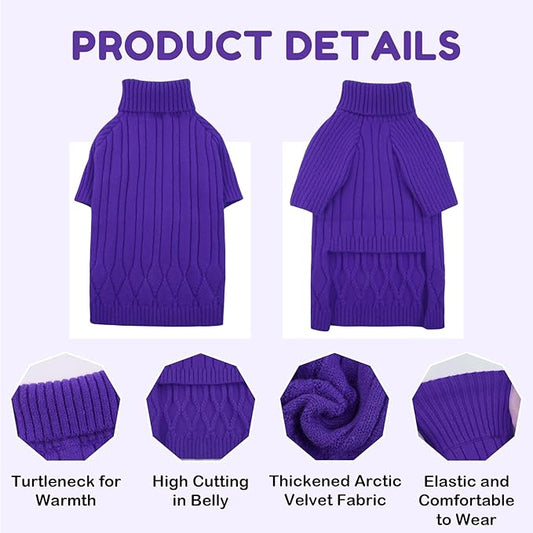 Dog Sweater for Medium Dogs, Warm Winter Fall Dog Sweaters for Dog Girls Boys, Turtleneck Dog Knitwear, Doggie Christmas Sweater, Pet Sweatshirt Clothes Knit French Bulldog, Beagle (Purple M)