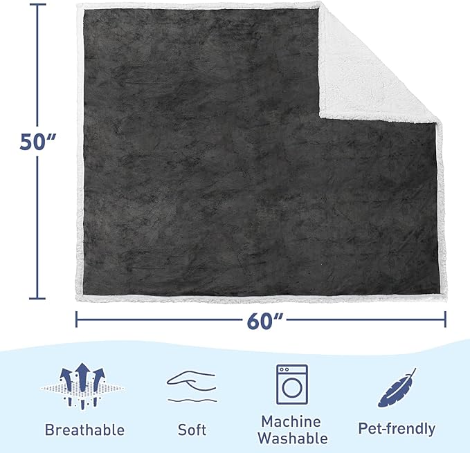 Kritter Planet Dog Blankets for Large Dogs Grey, Soft Fluffy Fleece Pet Blankets for Couch, Sofa, Dog Beds, Car Seats, Creat, Washable, 50x60 inches