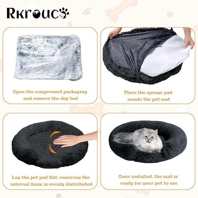 Fluffy Dog Bed Calming Donut Beds for Large Dogs Warming Round Small Medium Pet Nest Cozy Cat Mattress Indoor Washable Puppy Kennel Kittens Sleep Mat (XS, 20×20 inch, Dark Gray)