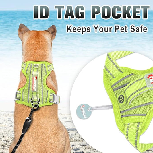 BARKBAY No Pull Dog Harness Large Reflective Dog Harness with Front Clip and Easy Control Handle for Walking Training Running with ID tag Pocket(Sunlight,M)