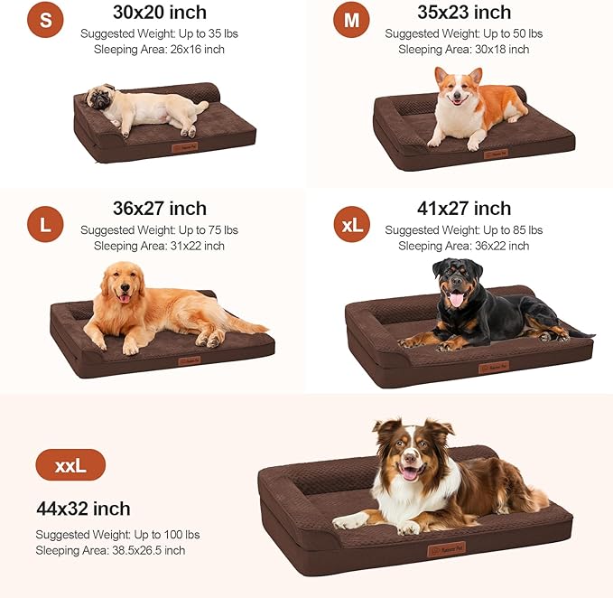 Orthopedic Dog Beds Large Sized Dog, 36x27x6 Inches Memory Foam Pet Bed for Large Dogs, Washable Removable Cover, Nonskid Bottom, Waterproof, Brown Grey