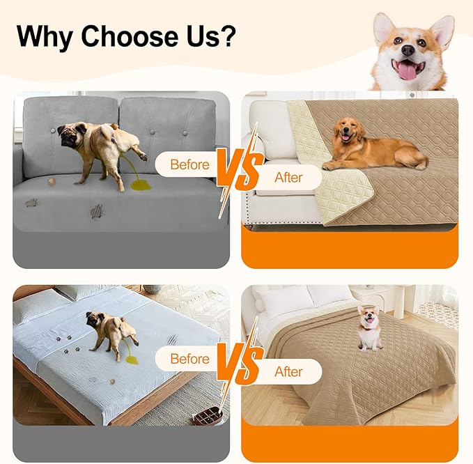 Smiry Waterproof Dog Blanket, 52x82 Inch Soft Pet Bed Cover Reversible, Washable Sofa Couch Furniture Protector for Small Medium Large Dog Puppy Cat, Geometric, Camel/Beige