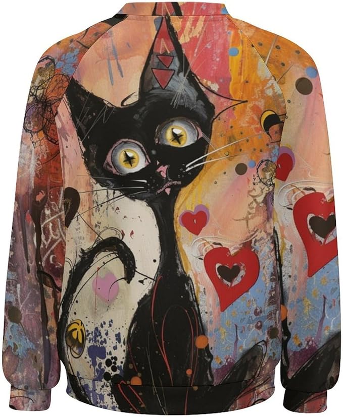 Biacolum Long Sleeve Shirts for Women Mid Century Retro Style Atomic Cat 3D Graphic Sweatshirts Fall Crewneck Pullover Top