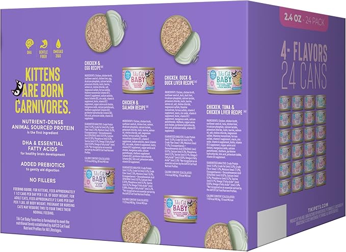 Tiki Cat Baby Favorites Whole Foods Wet Cat Food for Kittens Mega Pack, 2.4 oz. Can (24 Count)