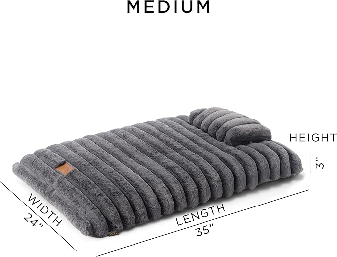 TOWN & COUNTRY LUXE CuddleTown Ribbed Bubble Stripe Pillow Crate Mat Pet Bed, Machine Washable Cover, Soft & Calming, Non-Slip Bottom, Dark Grey, Medium 35"x24"x3"