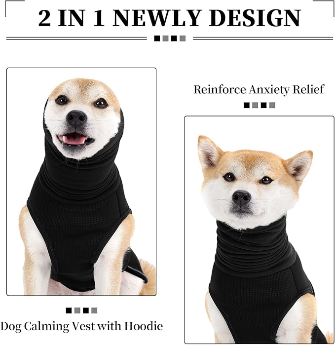ROZKITCH Dog Anxiety Calming Hoodie, Jacket for Fireworks & Travel, Breathable Dog Shirt with Noise Block & Ear Protection Design Black XL
