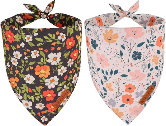ADOGGYGO Floral Dog Bandana, Black Pink Flower Pet Scarf, Premium Durable Fabric, Cute Floral Bandanas for Extra Large Dogs (X-Large)