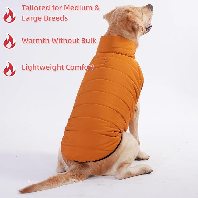LovinPet Reversible Dog Puffer Coat for Medium & Large Dogs, Down‑Insulated Winter Jacket, Water‑Resistant & Wind‑Resistant, Anti‑Static, Dual-Sided Khaki & Grey for Cold Weather,3XL