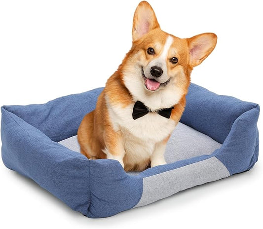 Athena Collection Dog Bed Large Size Dog, 32 Inches Washable Dog Bed for Large Cats Pets, Cozy Soft Warming Fabric with Nonskid Bottom, Blue