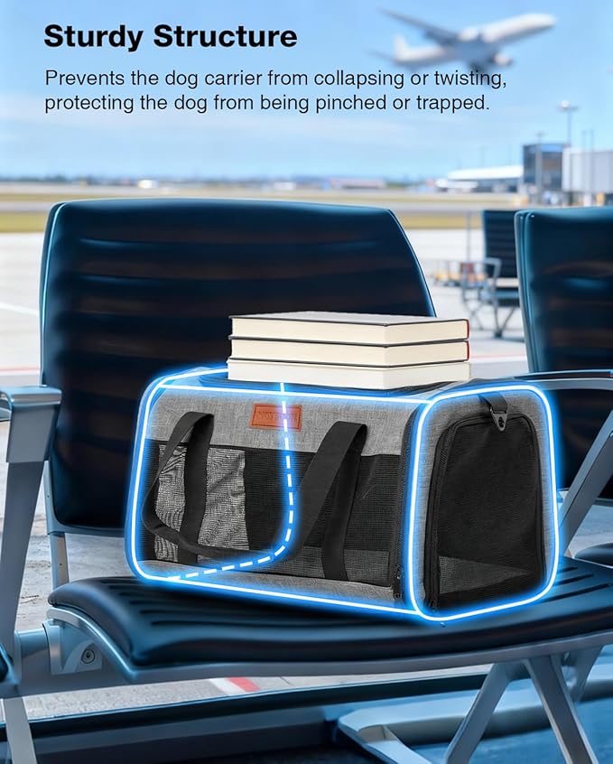Dog Carrier Airline Approved - 17"×11"×9.5", Underseat, Under 10 lb, Top & Side Entry, Soft Sided Pet Carrier with Anti-Scratch Mesh for Small Dogs - Ideal for Travel and Vet Visit - Grey