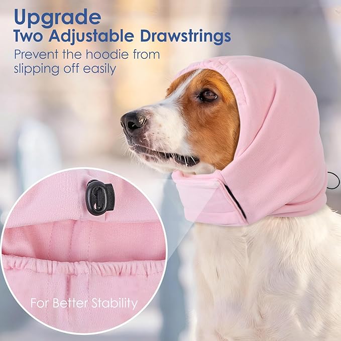 AOFITEE Dog Calming Hoodie - Anti-Slip Dog Ear Muffs Cover for Noise Anxiety, No Shake Ear Wrap for Dogs Hematoma, Adjustable Dogs Headband for Grooming, Fireworks, Thunderstorms, LightPink M