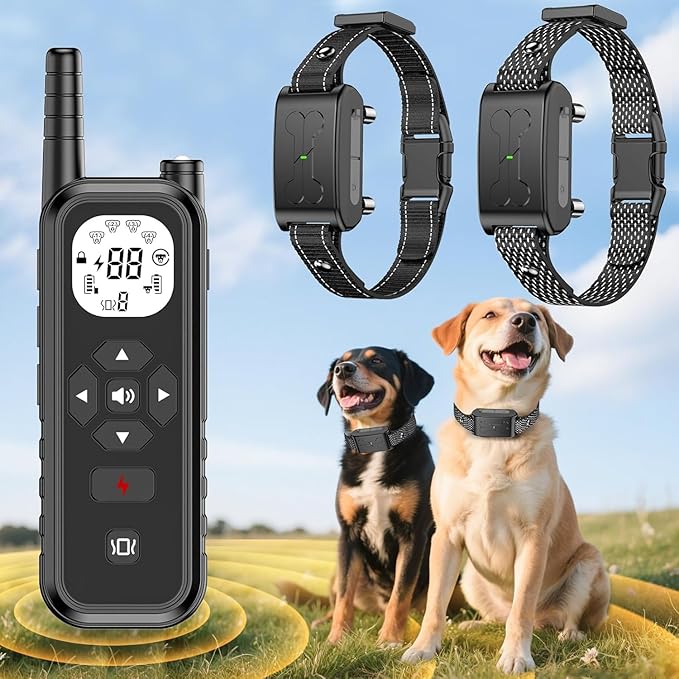 Wireless Dog Fence, Electric Fence for Dogs,Training Collar with Remote Control 3800FT Range, Portable Dog Perimeter Collar with 3 Training Mode Flash Light & Waterproof Matte Black 2 Pack