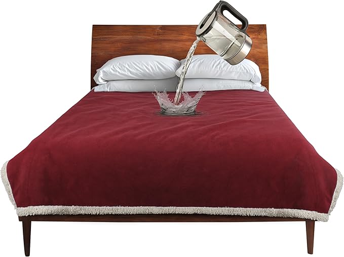 Catalonia Waterproof Liquid Pee Proof Fleece Sherpa Blanket for Bed Couch Sofa, Protector Cover for Baby, Cozy Lining Throws for Camping Boating (Wine/Taupe, 60x80 inch)