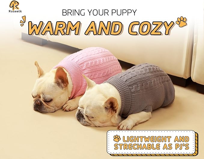 2 Pack Dog Sweaters for Small Dogs - Puppy Medium/Large Warm Clothes in Winter, Turtleneck Pullover Design for Boy Girl Pet, Doggie, Cat, Kitten Chihuahua Bulldog Pug Beagles (L, Grey, Pink)