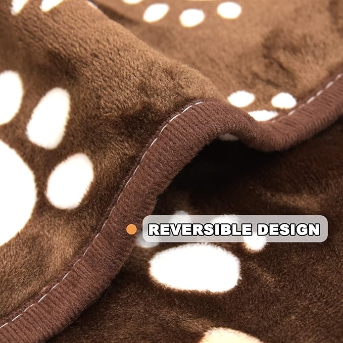 Brown Fleece Extra Large Dog Blanket, 80'X60', Soft Flannel Pet Cat Puppy Blanket Mat Cover for Bed Couch, Cute Paw Print Throw Blanket for Dogs