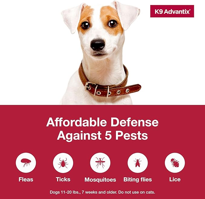 K9 Advantix Flea, Tick & Mosquito Prevention for Dogs 11-20 lbs. | Flea Drops for Medium Dogs | Apply Monthly | 2 Treatments (Pack of 2)