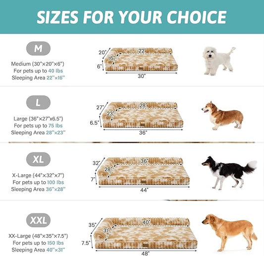 Cute Dog Bed, Faux Fur Orthopedic Foam Dog Bed with Sides, Removable Washable Cover & Waterproof Lining, Comfortable Pet Couch for Large Dogs, Tie-Dye Brown (44" L x 32" W x 7" Th)