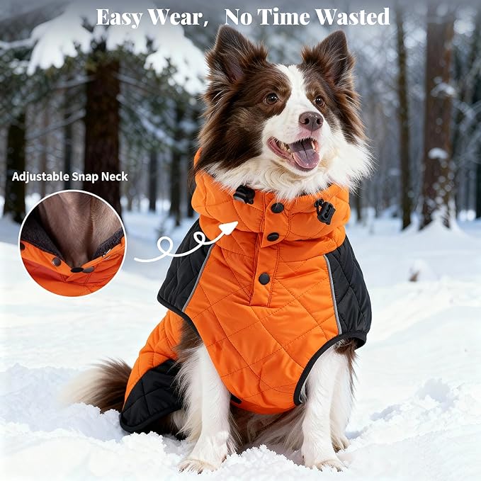 Dog Coat Dogs Jacket Waterproof Reflective Adjustable Dog-Winter Coats for Small/Medium/Large Dogs Dachshund Coat-(Orange, XX-Large)
