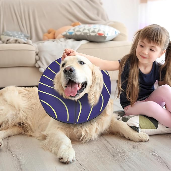 Adjustable Inflatable Dog Cone Collar for Surgery Recovery, Soft Cone for Dogs & Cats, Portable & Washable Dog Donut Collar, Large Cat Cone E Collar (Indigo M)